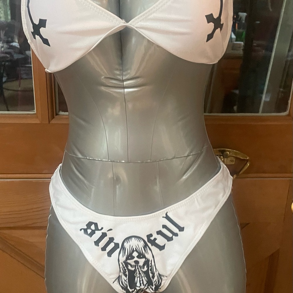 White "Sinful" Bikini. Marked "M" is SMALL. See all measurements Dare 2b sexy!